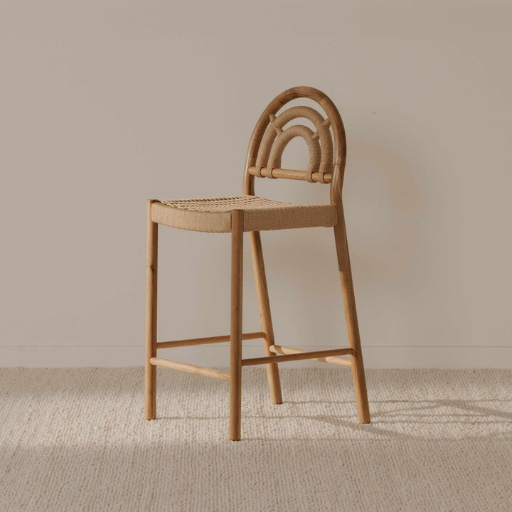 Retro-Chic Oak Counter Stool with Cane Detailing