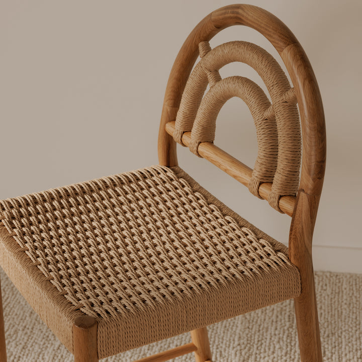 Retro-Chic Oak Counter Stool with Cane Detailing