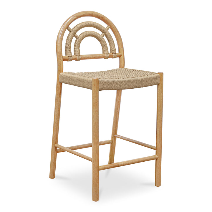 Retro-Chic Oak Counter Stool with Cane Detailing