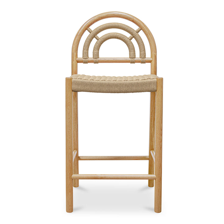 Retro-Chic Oak Counter Stool with Cane Detailing
