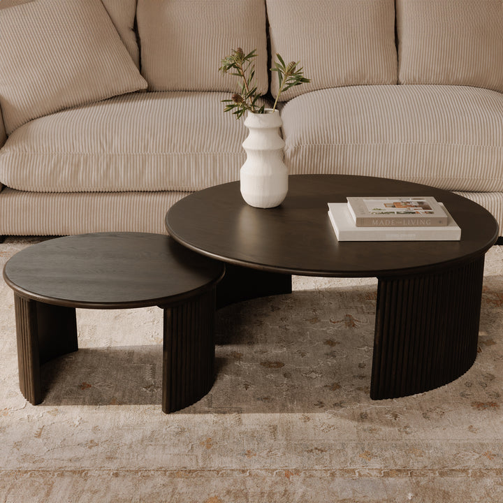 Circular Nesting Oak Coffee Table Duo