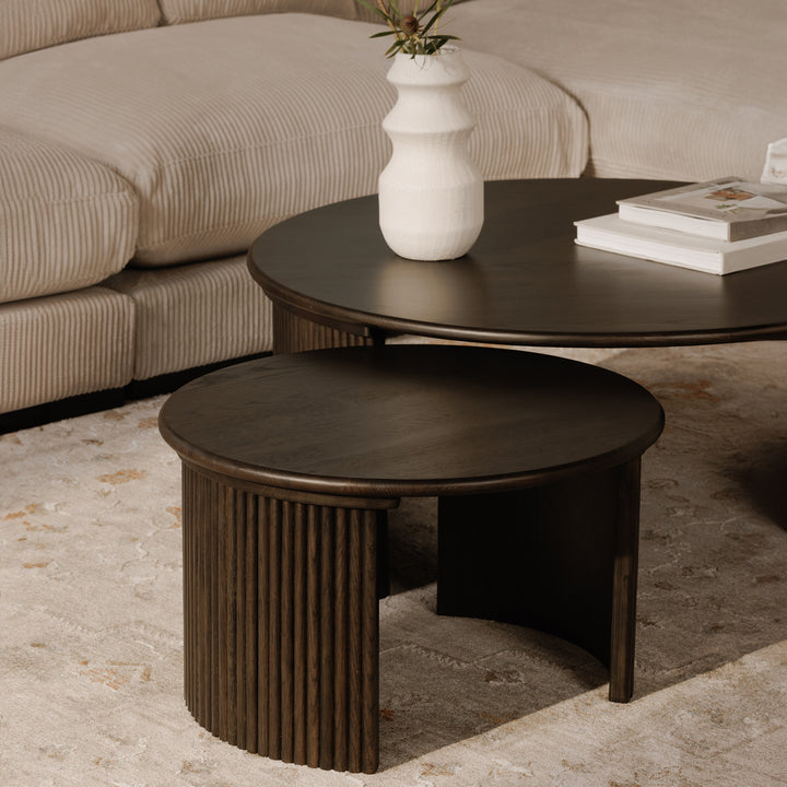 Circular Nesting Oak Coffee Table Duo