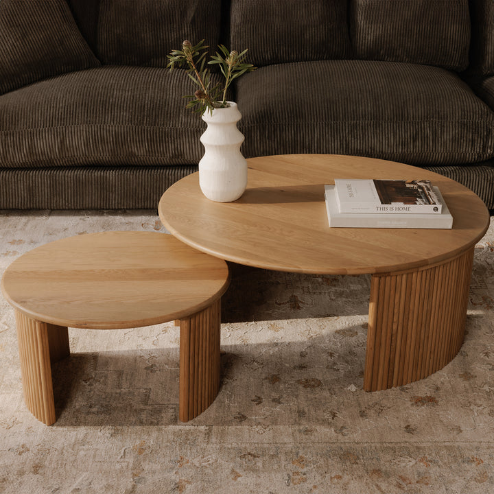 Circle Nesting Oak Coffee Table Set
