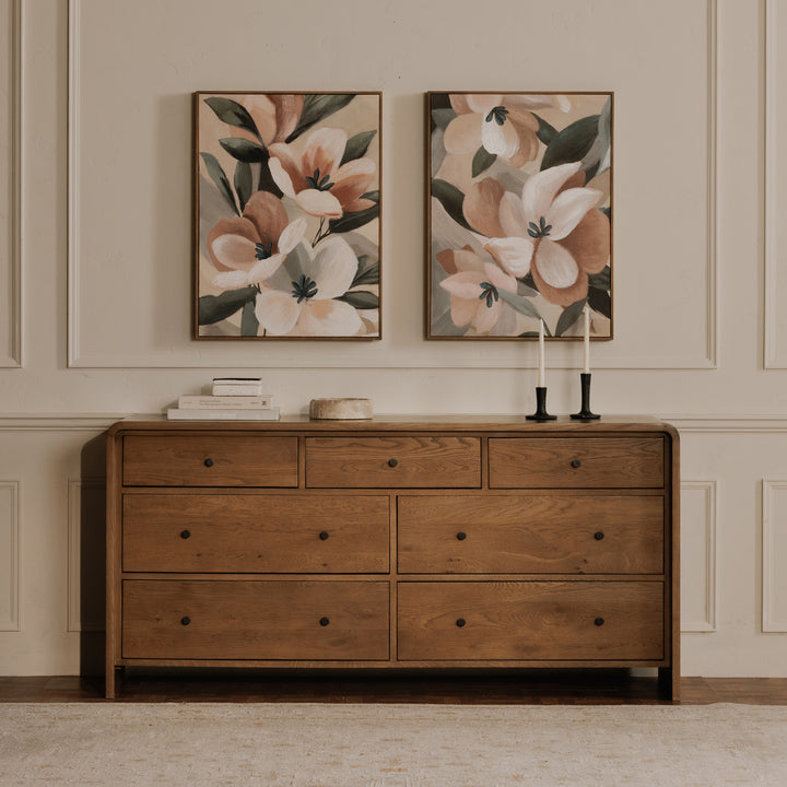 Waterfall Edge Timeless Oak Dresser with 7 Spacious Drawers