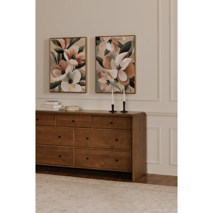Waterfall Edge Timeless Oak Dresser with 7 Spacious Drawers