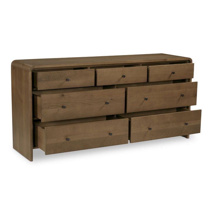 Waterfall Edge Timeless Oak Dresser with 7 Spacious Drawers