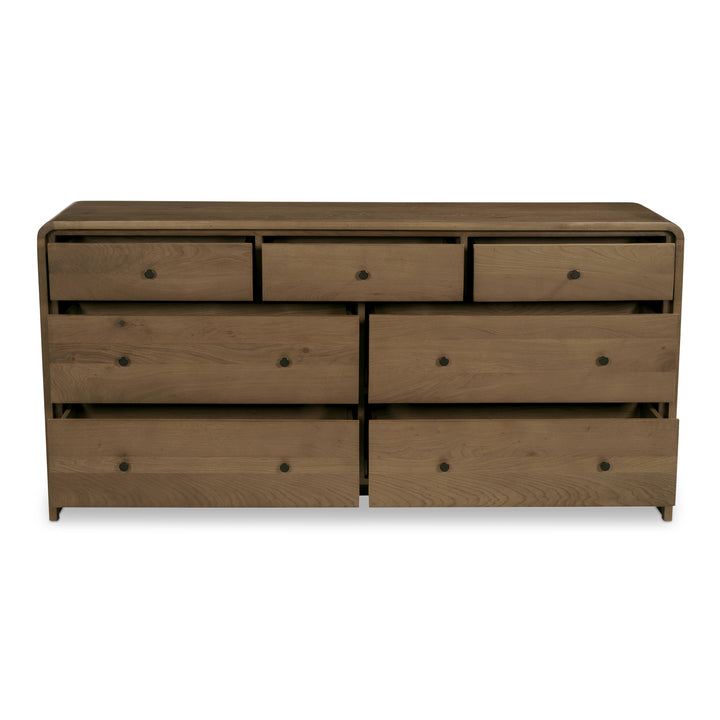 Waterfall Edge Timeless Oak Dresser with 7 Spacious Drawers