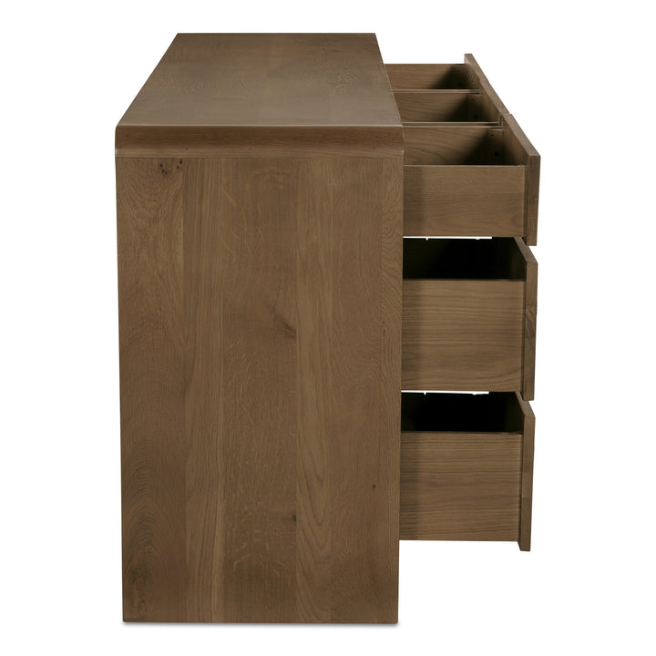 Waterfall Edge Timeless Oak Dresser with 7 Spacious Drawers