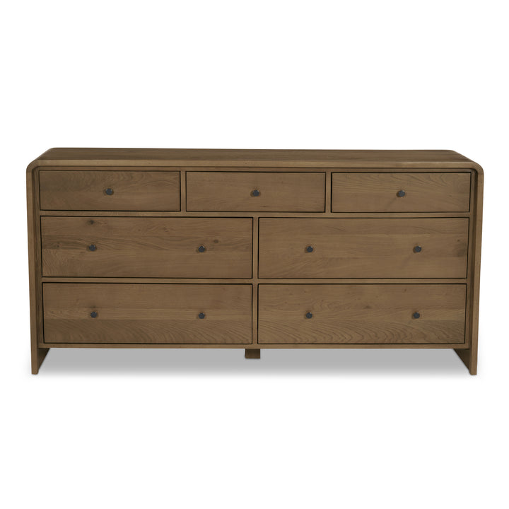 Waterfall Edge Timeless Oak Dresser with 7 Spacious Drawers