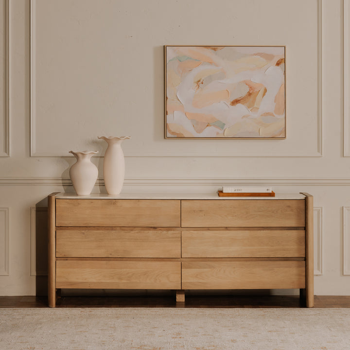 Modern Oak & Marble 6-Drawer Dresser