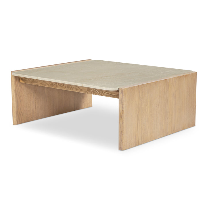 Modern Oak & Marble Curve Coffee Table