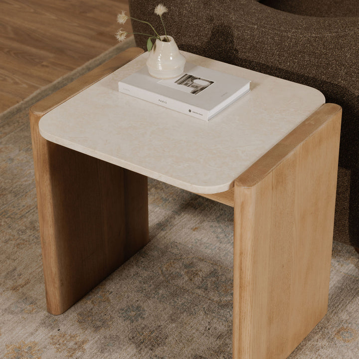 Modern Oak & Marble Side Table