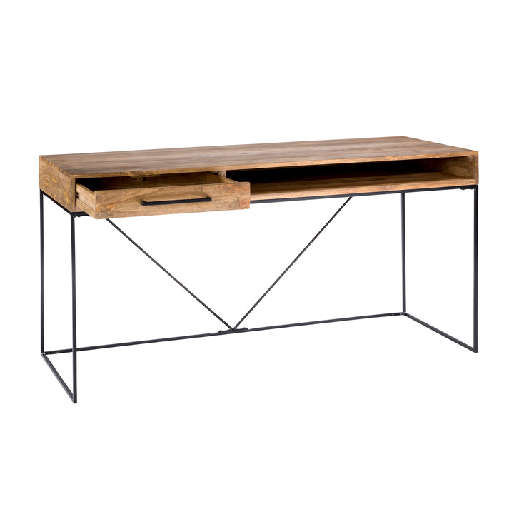 Streamlined Workspace Hub: Industrial-Chic Mango Wood Desk