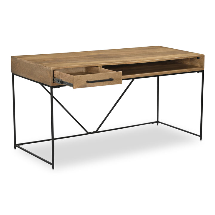 Streamlined Workspace Hub: Industrial-Chic Mango Wood Desk