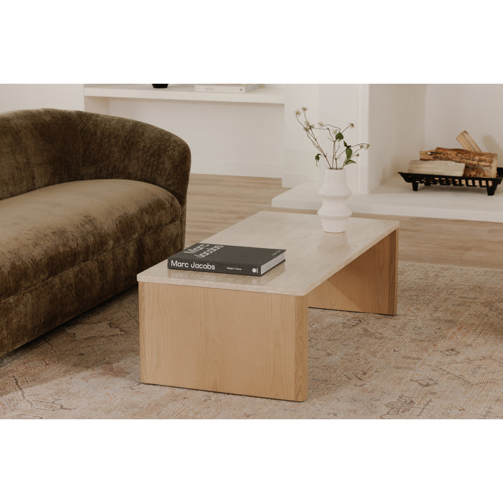 Elegant Earthy Travertine & Ash Coffee Table