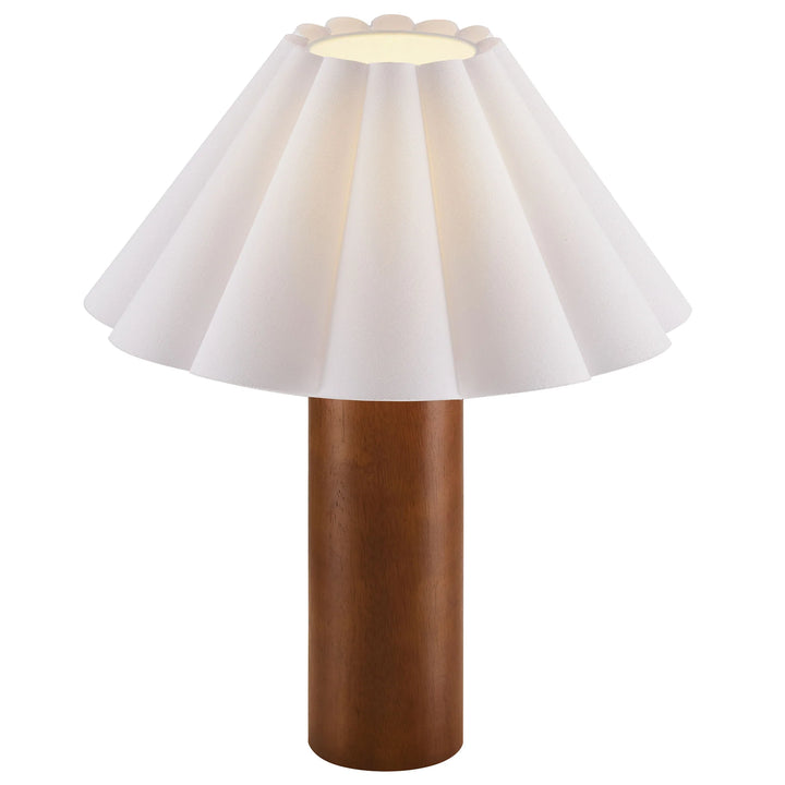 Fiona Wood Table Lamp With Pleated Petal Shade in Walnut