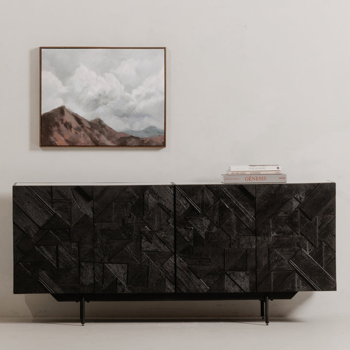 Modern Mango & Marble Sliding Storage Unit