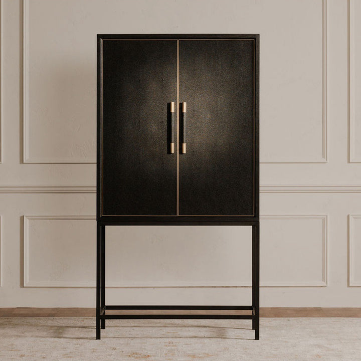 Elegant Oak Bar Cabinet with Brass Accents