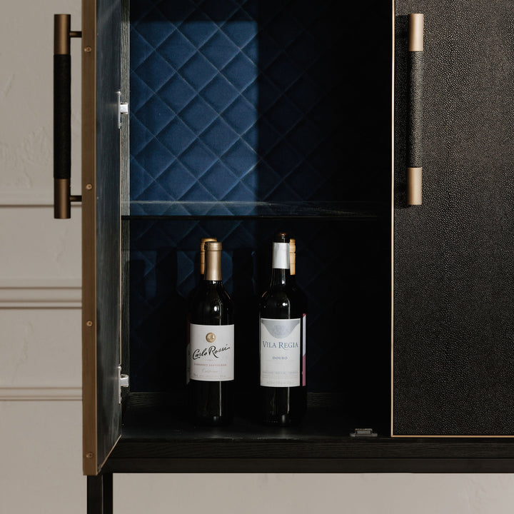 Elegant Oak Bar Cabinet with Brass Accents