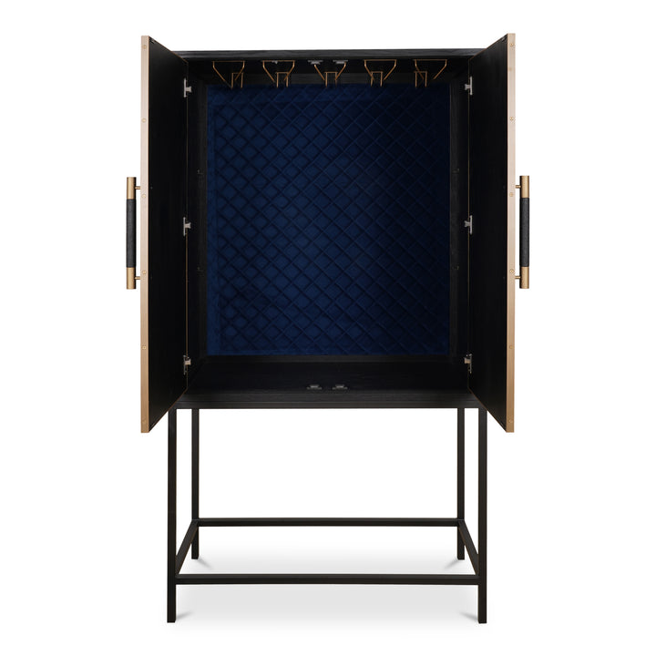 Elegant Oak Bar Cabinet with Brass Accents