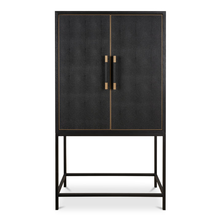 Elegant Oak Bar Cabinet with Brass Accents