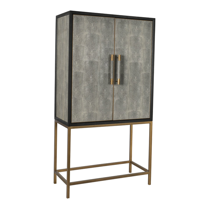 Elegant Oak Bar Cabinet with Brass Accents