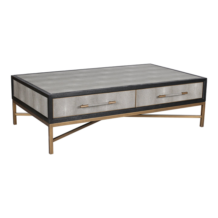 Luxe Art Deco Slide-Out Coffee Table with Vegan Leather Shagreen