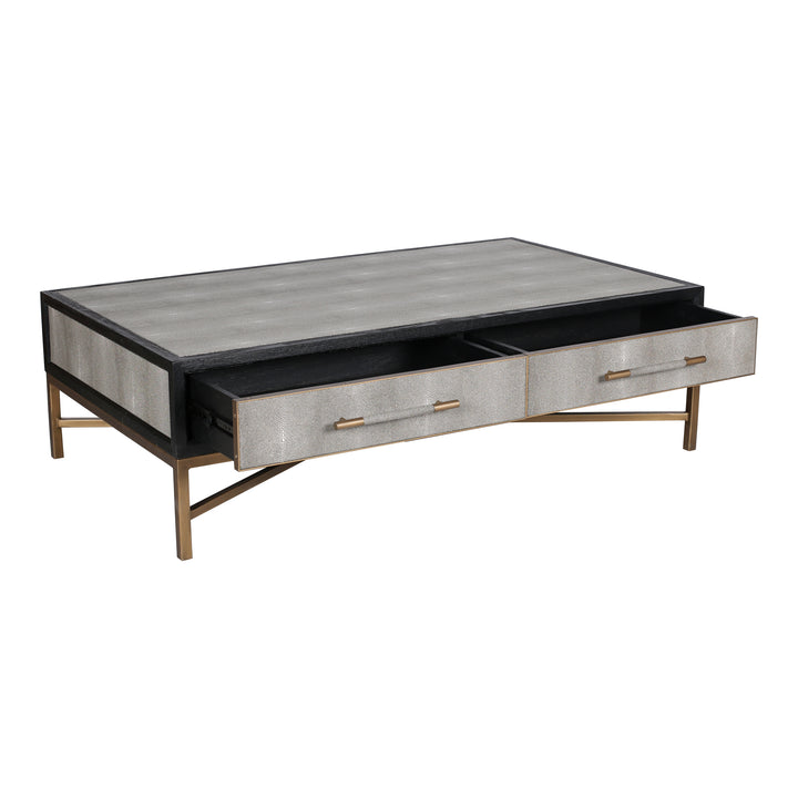 Luxe Art Deco Slide-Out Coffee Table with Vegan Leather Shagreen