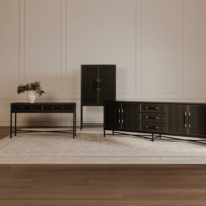 Vegan Chic Black Oak Sideboard with Shagreen Finish