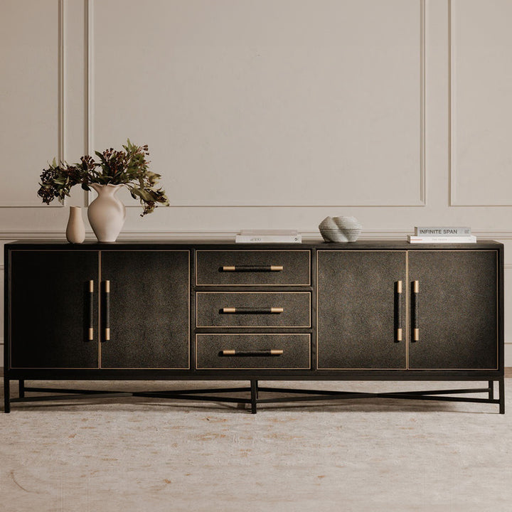 Vegan Chic Black Oak Sideboard with Shagreen Finish