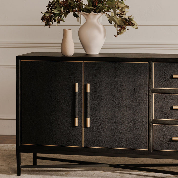 Vegan Chic Black Oak Sideboard with Shagreen Finish