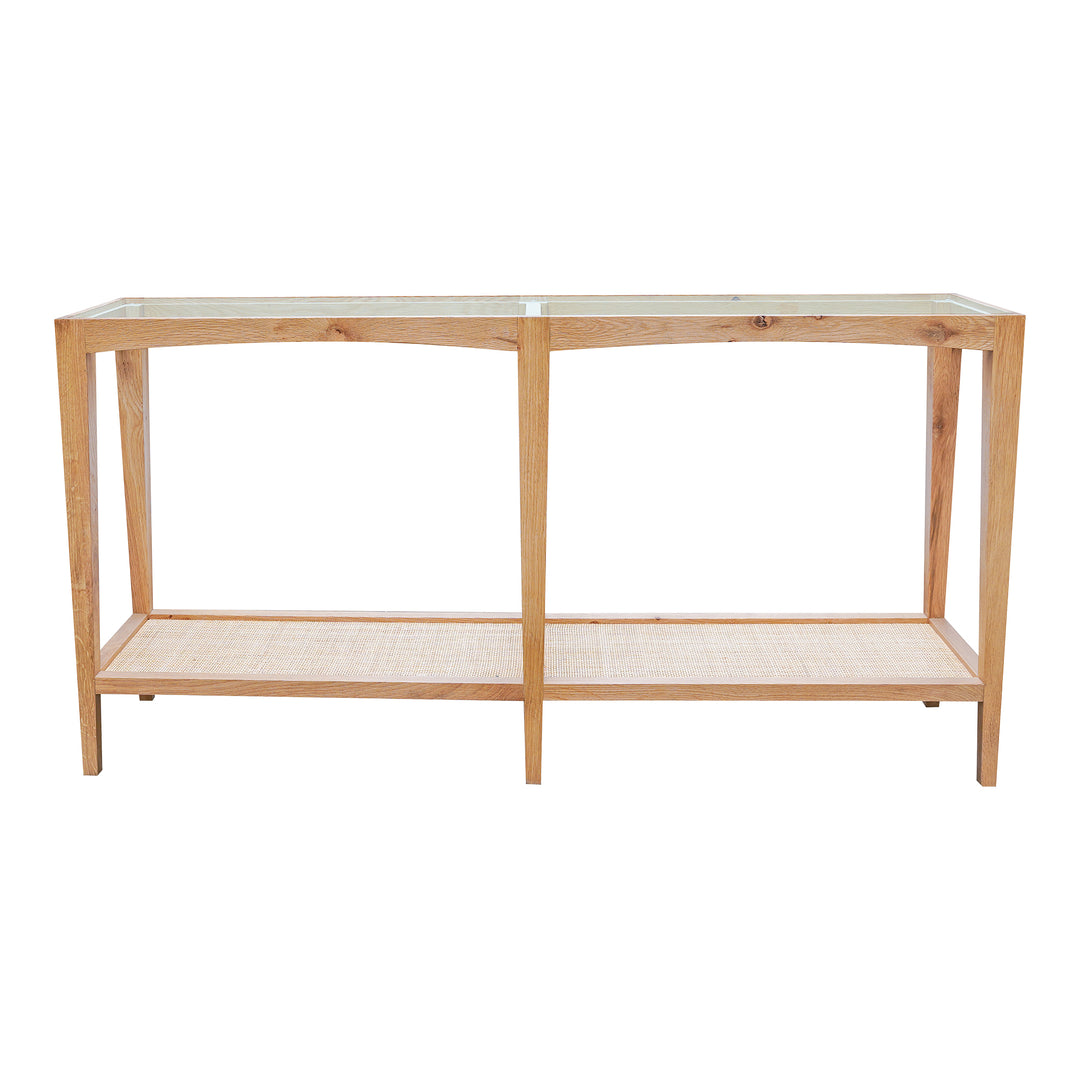 Rustic-Chic Mixed Material Cane and Glass Console Table