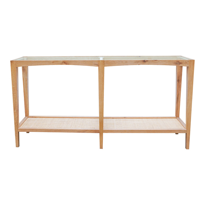 Rustic-Chic Mixed Material Cane and Glass Console Table