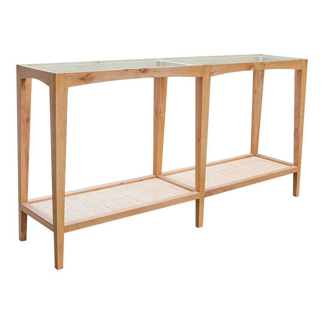 Rustic-Chic Mixed Material Cane and Glass Console Table