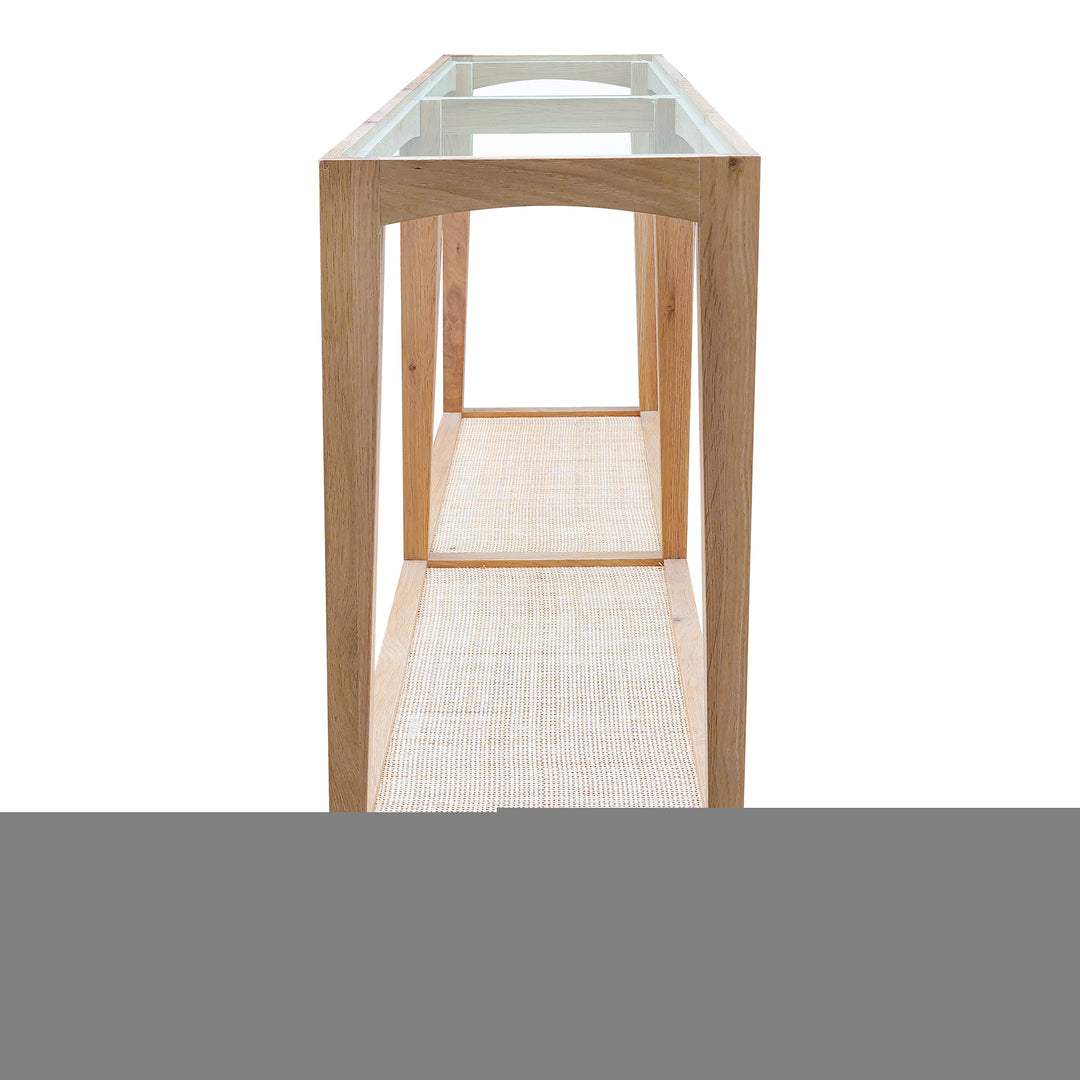 Rustic-Chic Mixed Material Cane and Glass Console Table