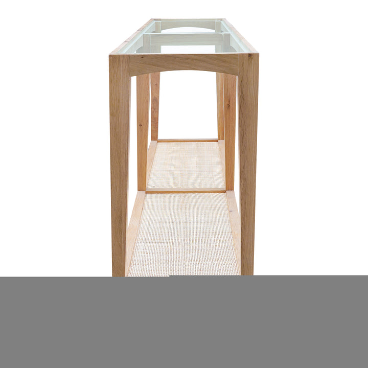 Rustic-Chic Mixed Material Cane and Glass Console Table