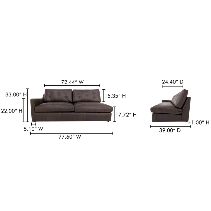 Elegant Tufted Left-Facing Modular Sofa in Espresso Leather