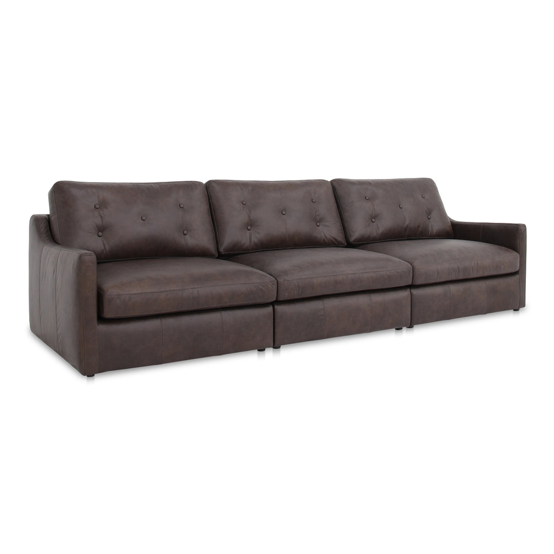 Elegant Slope Arm Leather Modular Sofa - Espresso Hue