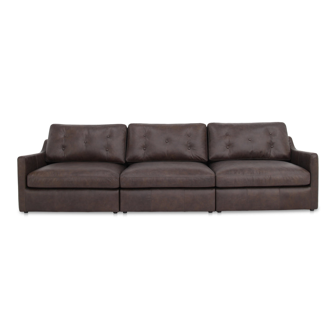 Elegant Slope Arm Leather Modular Sofa - Espresso Hue
