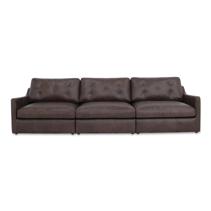 Elegant Slope Arm Leather Modular Sofa - Espresso Hue