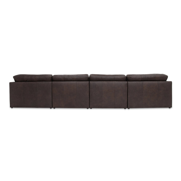 Modern Tufted Espresso Leather Modular Sofa with Sloped Arms