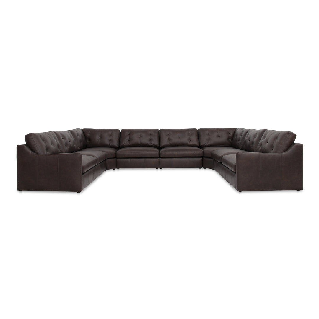 Modern Tufted Espresso Leather Modular Sofa with Sloped Arms
