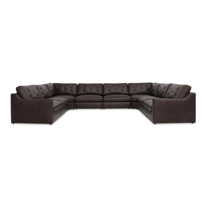 Modern Tufted Espresso Leather Modular Sofa with Sloped Arms