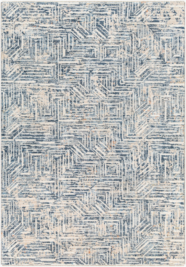 Blue Hexagon Textured Rug