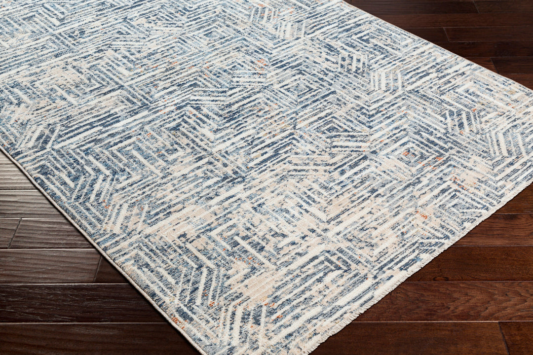 Blue Hexagon Textured Rug