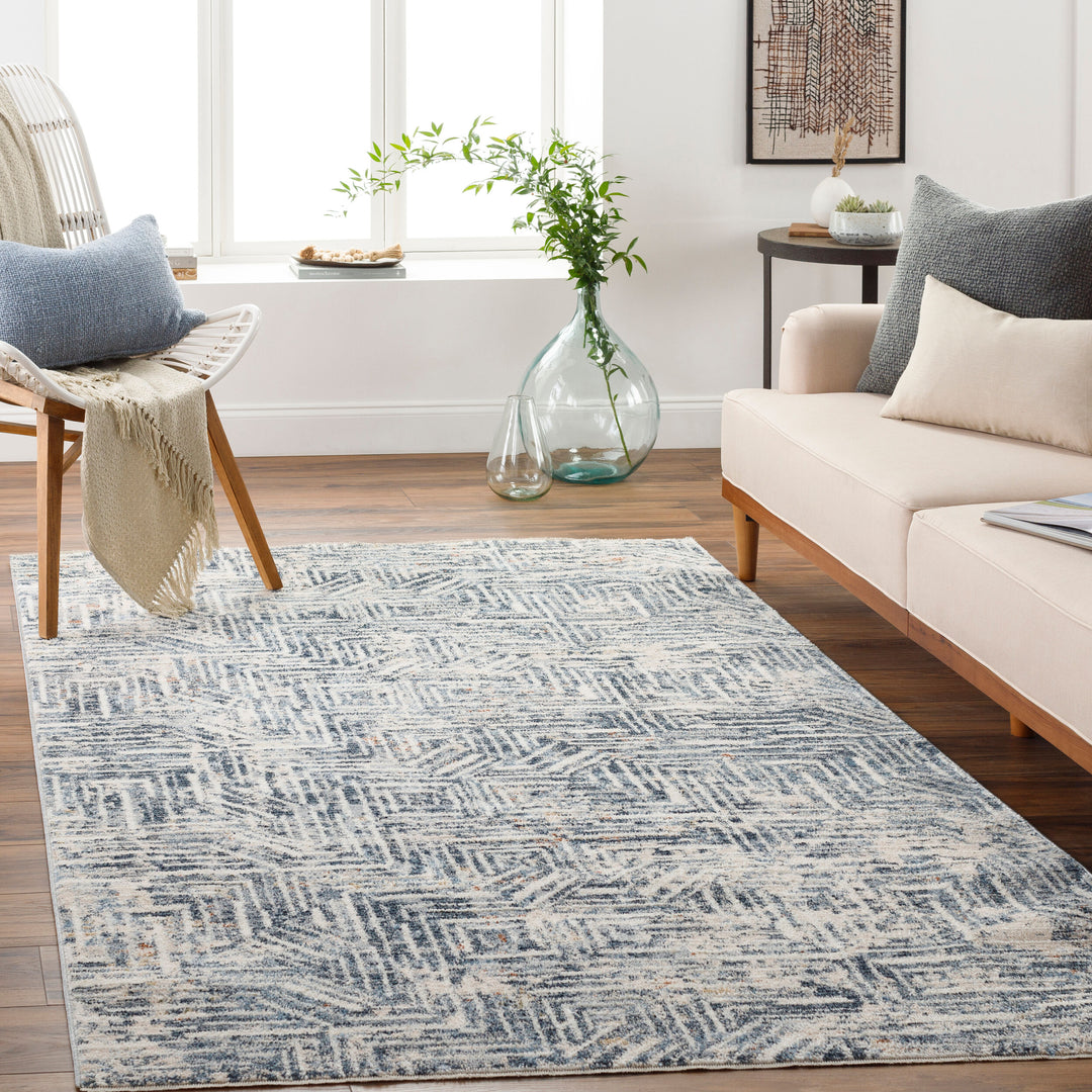 Blue Hexagon Textured Rug