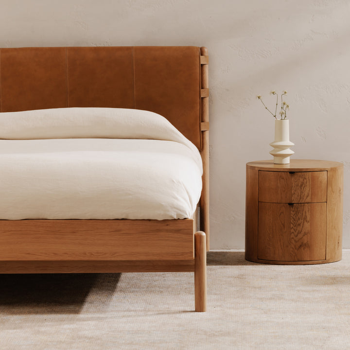 Premium Leather & Oak Contemporary King Bed