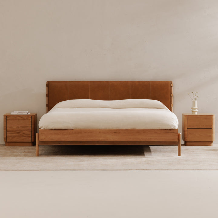 Premium Leather & Oak Contemporary King Bed