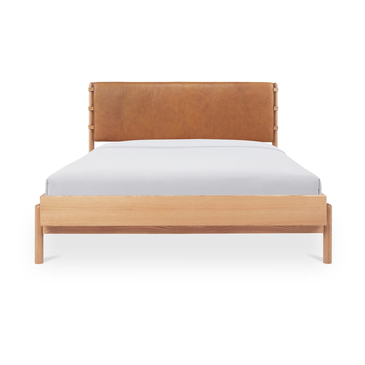 Premium Leather & Oak Contemporary King Bed