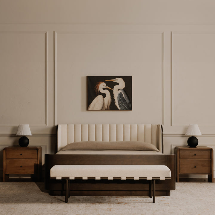 Graceful Blackened Bronze Dining Bench with Performance Fabric Seating